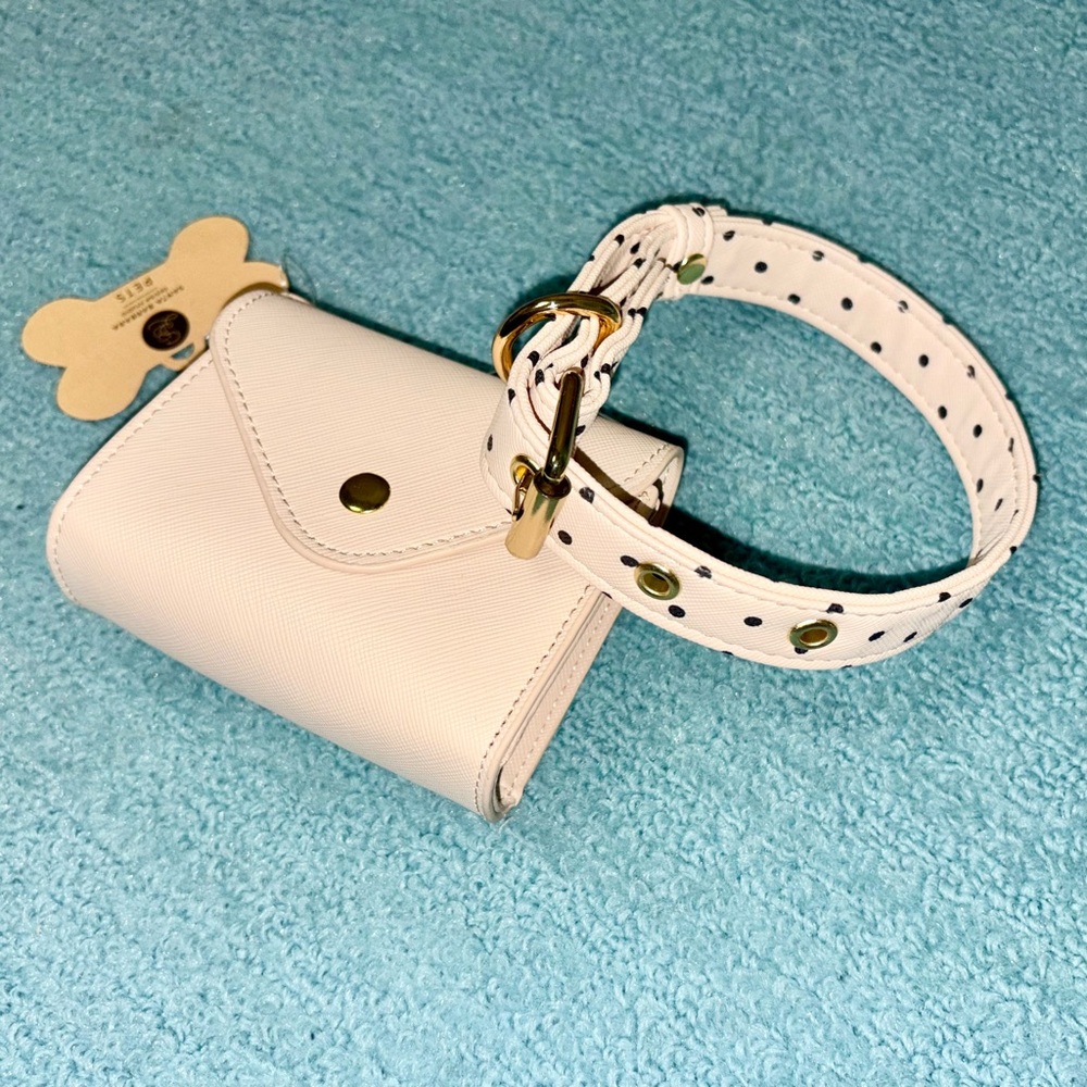 Blush Polka Dot Dog Collar and Pouch Set